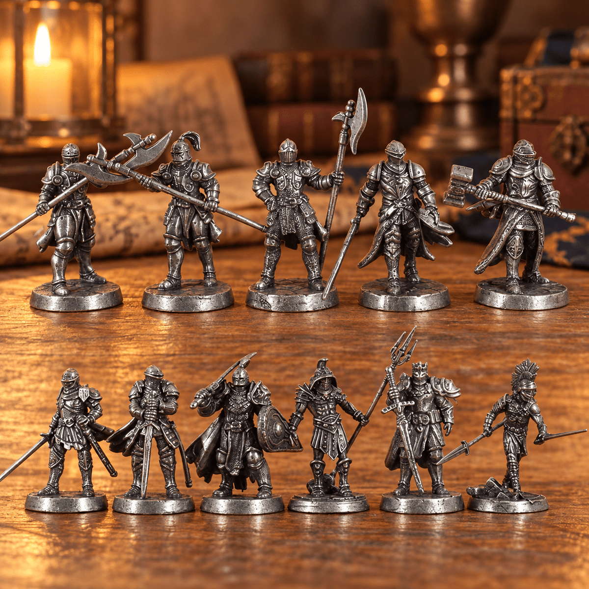 Armoured Fantasy Warriors – Set of 11 White Brass Miniatures