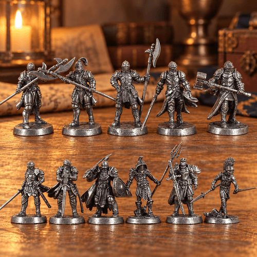 Armoured Fantasy Warriors – Set of 11 White Brass Miniatures