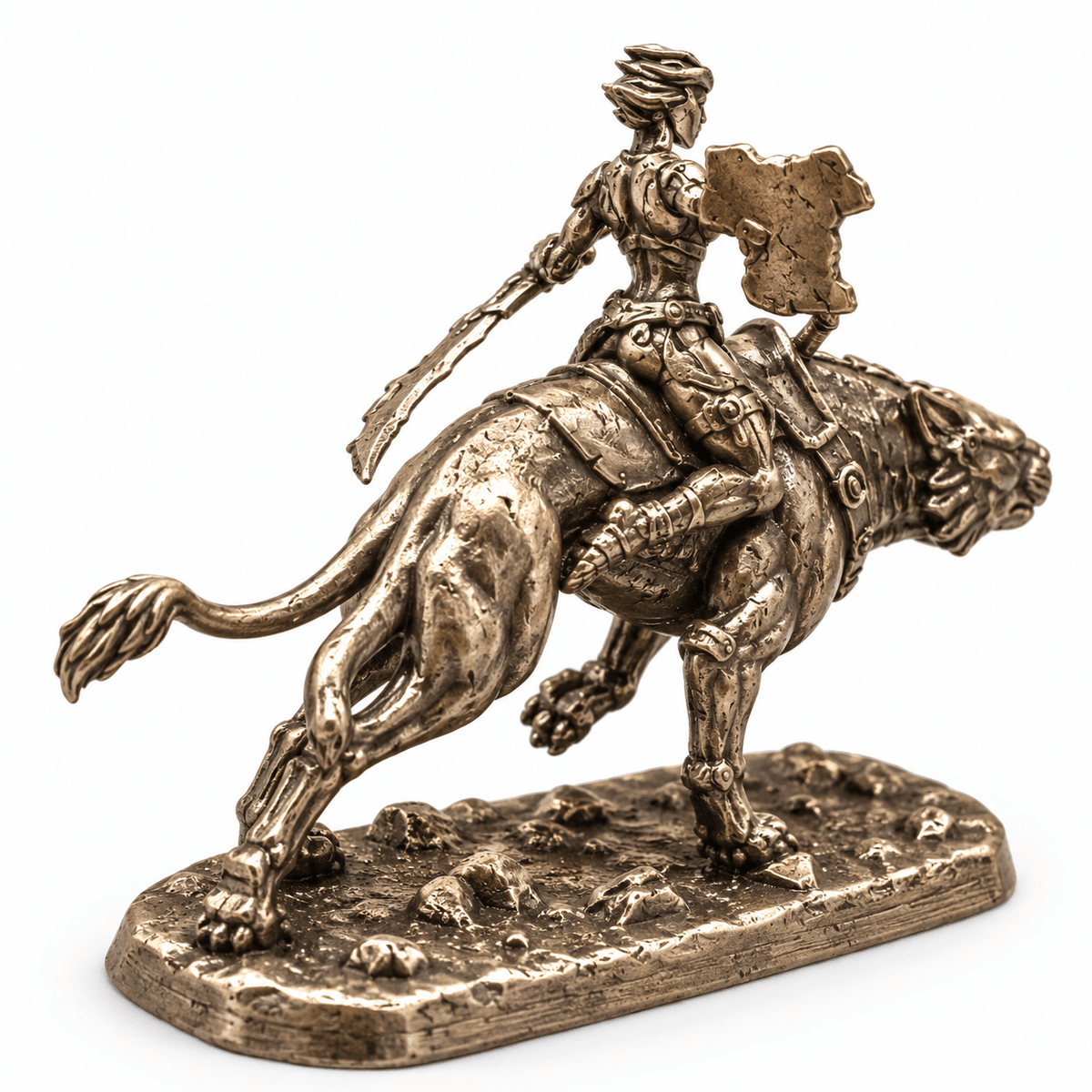Barbarian Beast Rider with Shield – White Brass Miniature