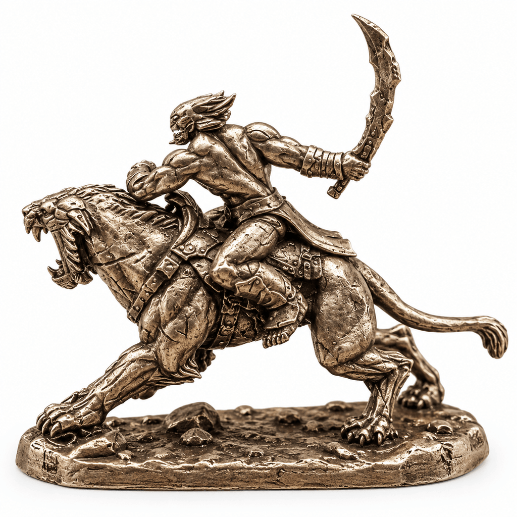 Barbarian Beast Rider with Sword – White Brass Miniature