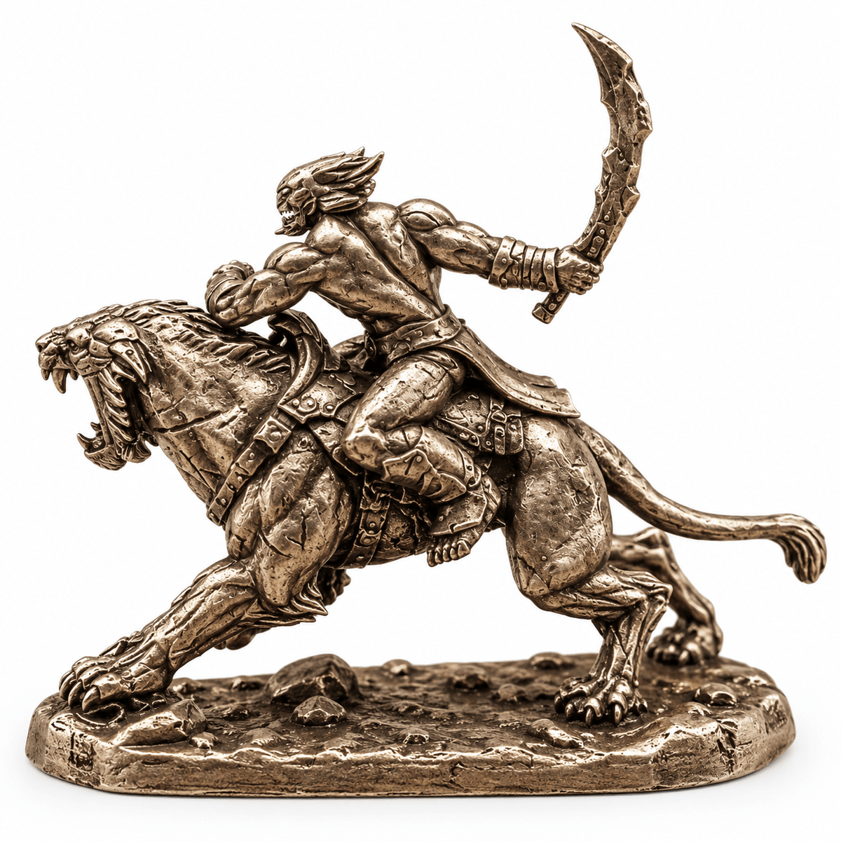 Barbarian Beast Rider with Sword – White Brass Miniature