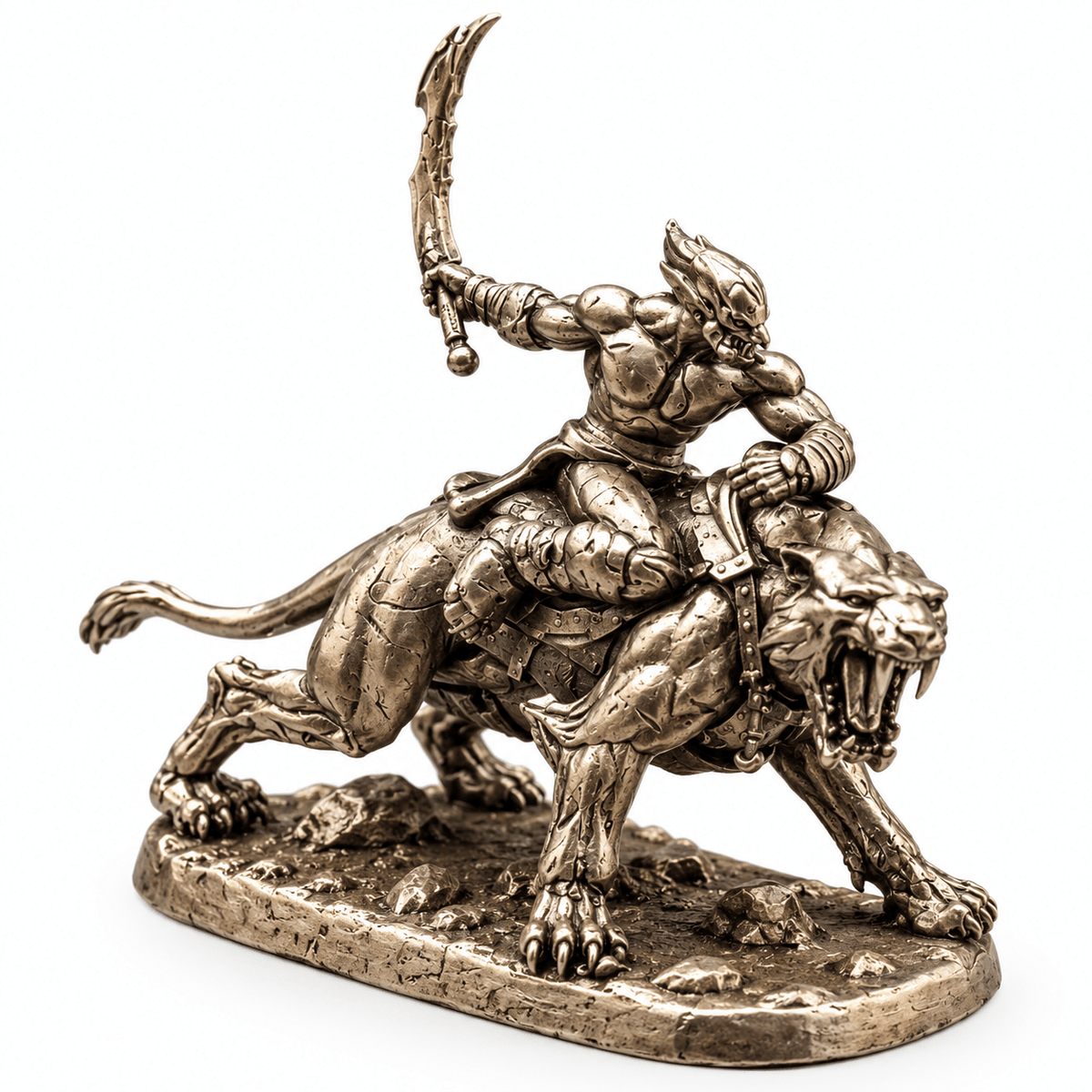 Barbarian Beast Rider with Sword – White Brass Miniature