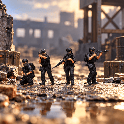 Black-Clad Tactical Team – 1/64 Scale Set of 4 Miniature Figures