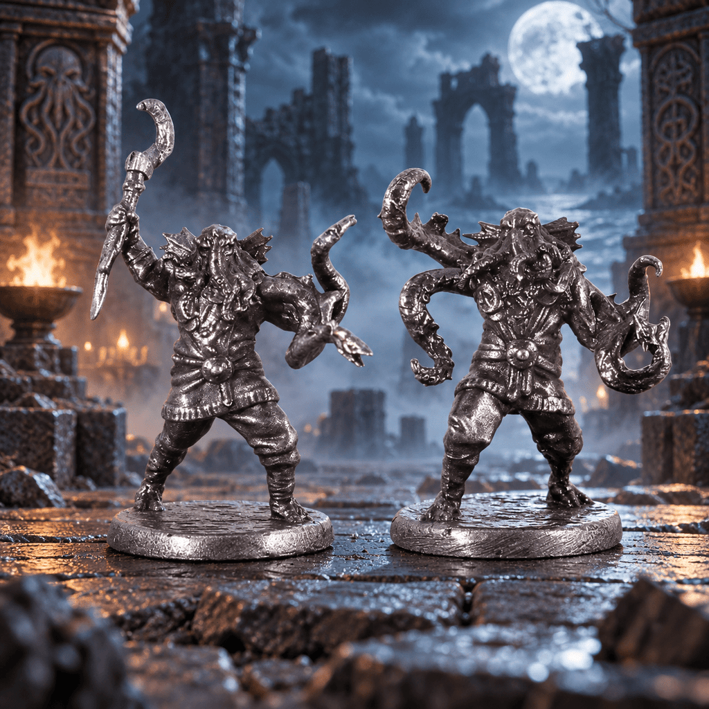 Eldritch Tentacle Warriors – Set of 2 White Brass Miniatures