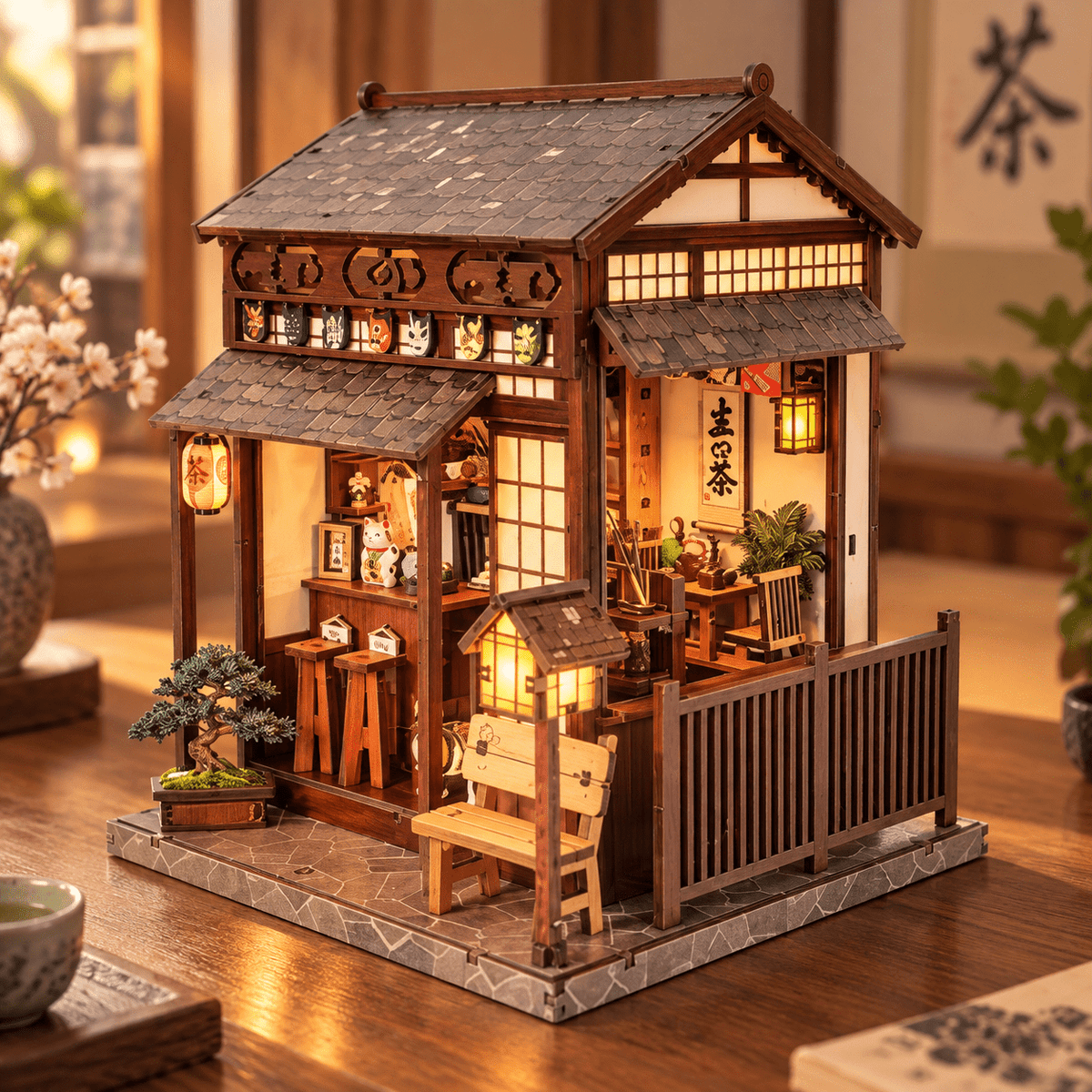 Falling Cherry Tea Pavilion DIY Miniature Model Kit