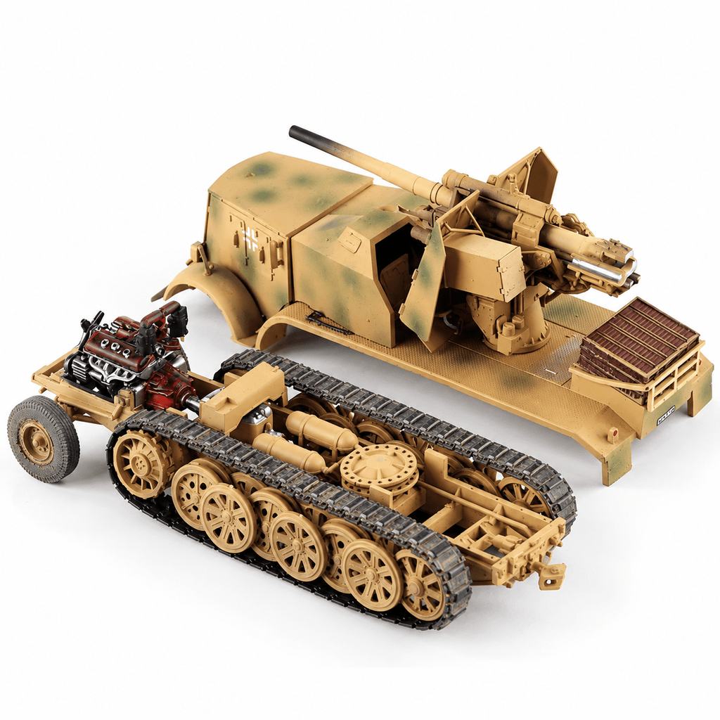 German Sd.Kfz. 8 DB9 Half-Track with Gun – 1/72 Scale Desert Camouflage Model