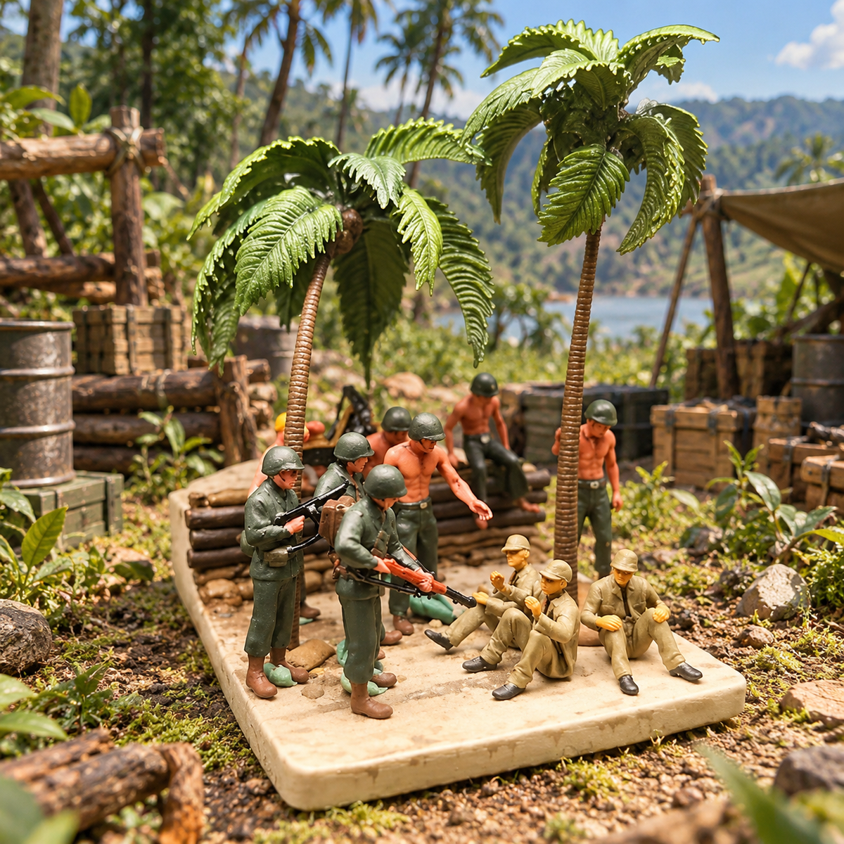 Guadalcanal Soldiers Diorama – 11 Figures with Base