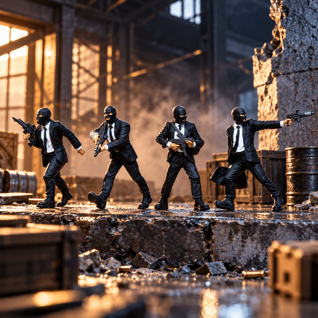 Masked Gunmen in Suits – 1/64 Scale Set of 4 Miniature Figures