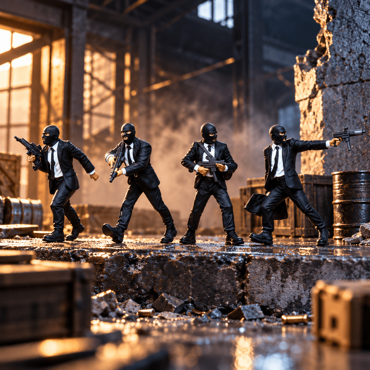 Masked Gunmen in Suits – 1/64 Scale Set of 4 Miniature Figures