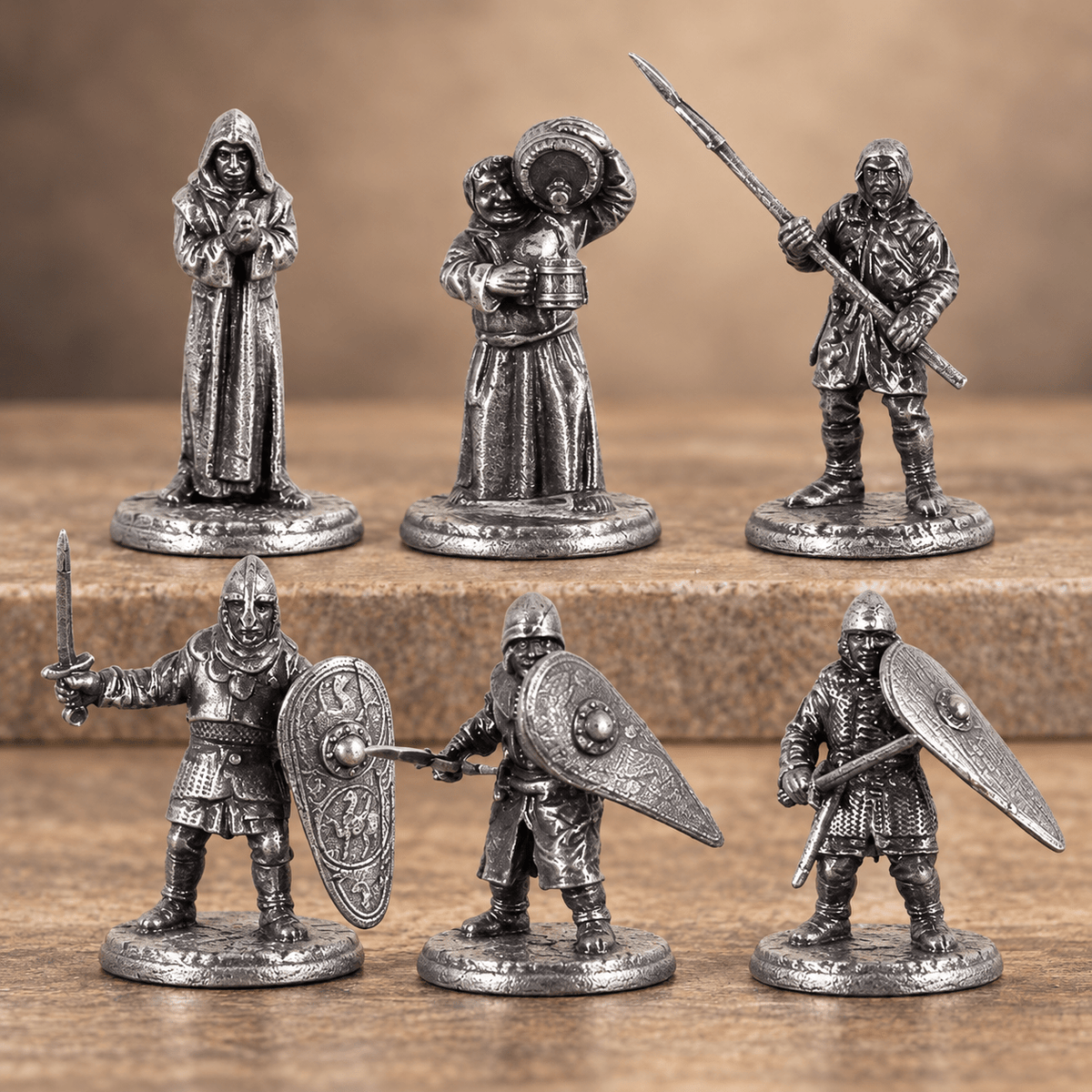 Medieval Knights & Monks – Set of 6 Miniature Figures
