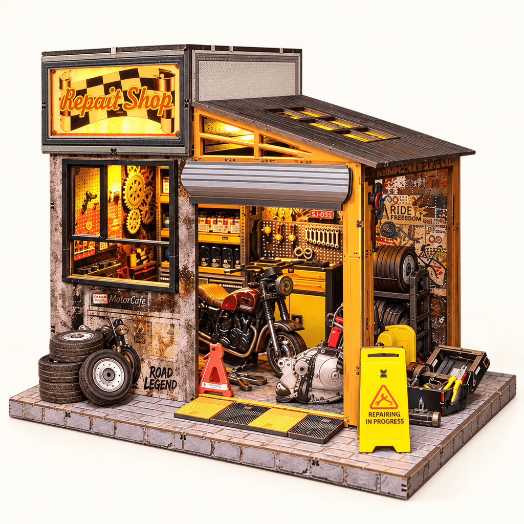 Motorcycle Repair Shop DIY Miniature Model Kit