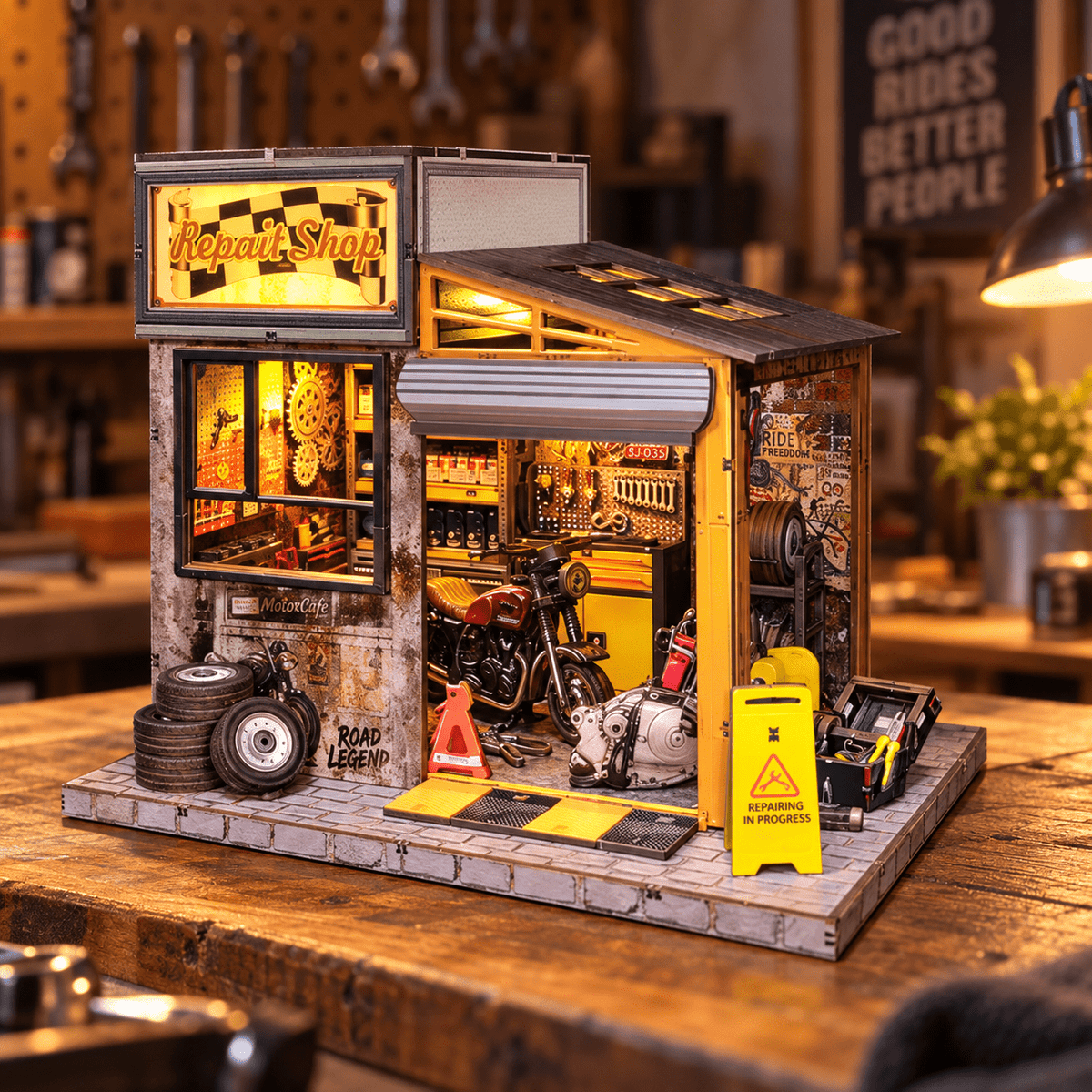 Motorcycle Repair Shop DIY Miniature Model Kit