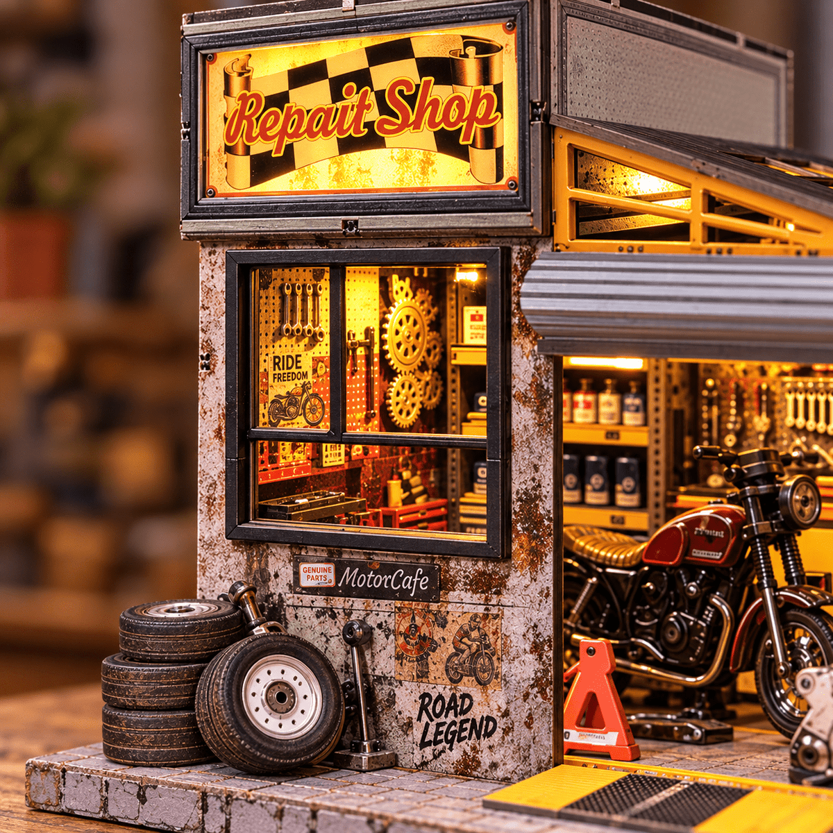Motorcycle Repair Shop DIY Miniature Model Kit