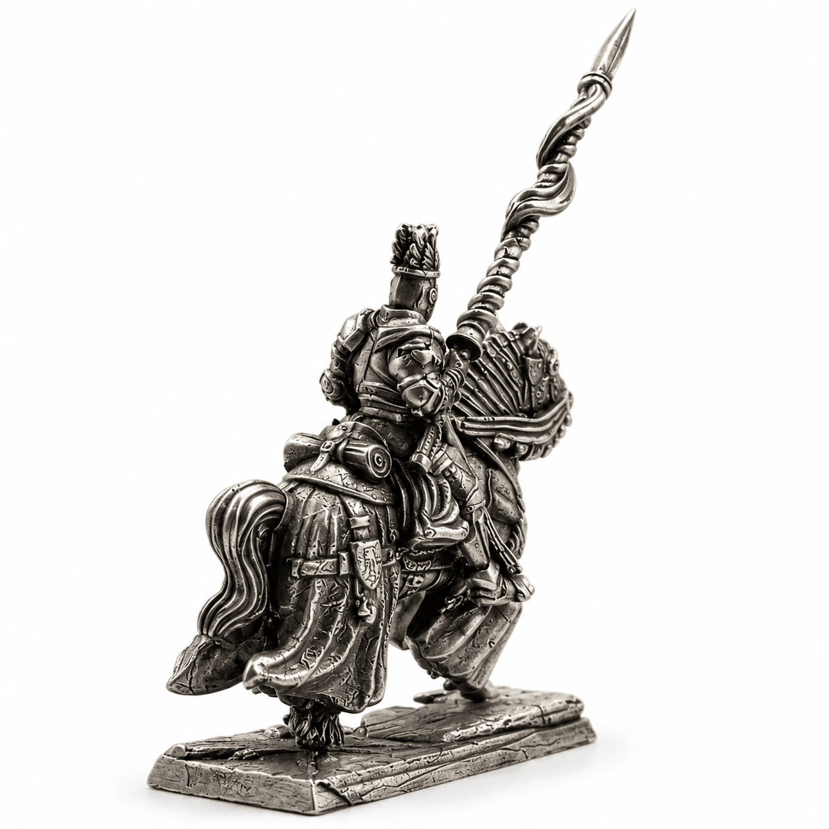 Mounted Knight with Pennant Lance – White Brass Miniature