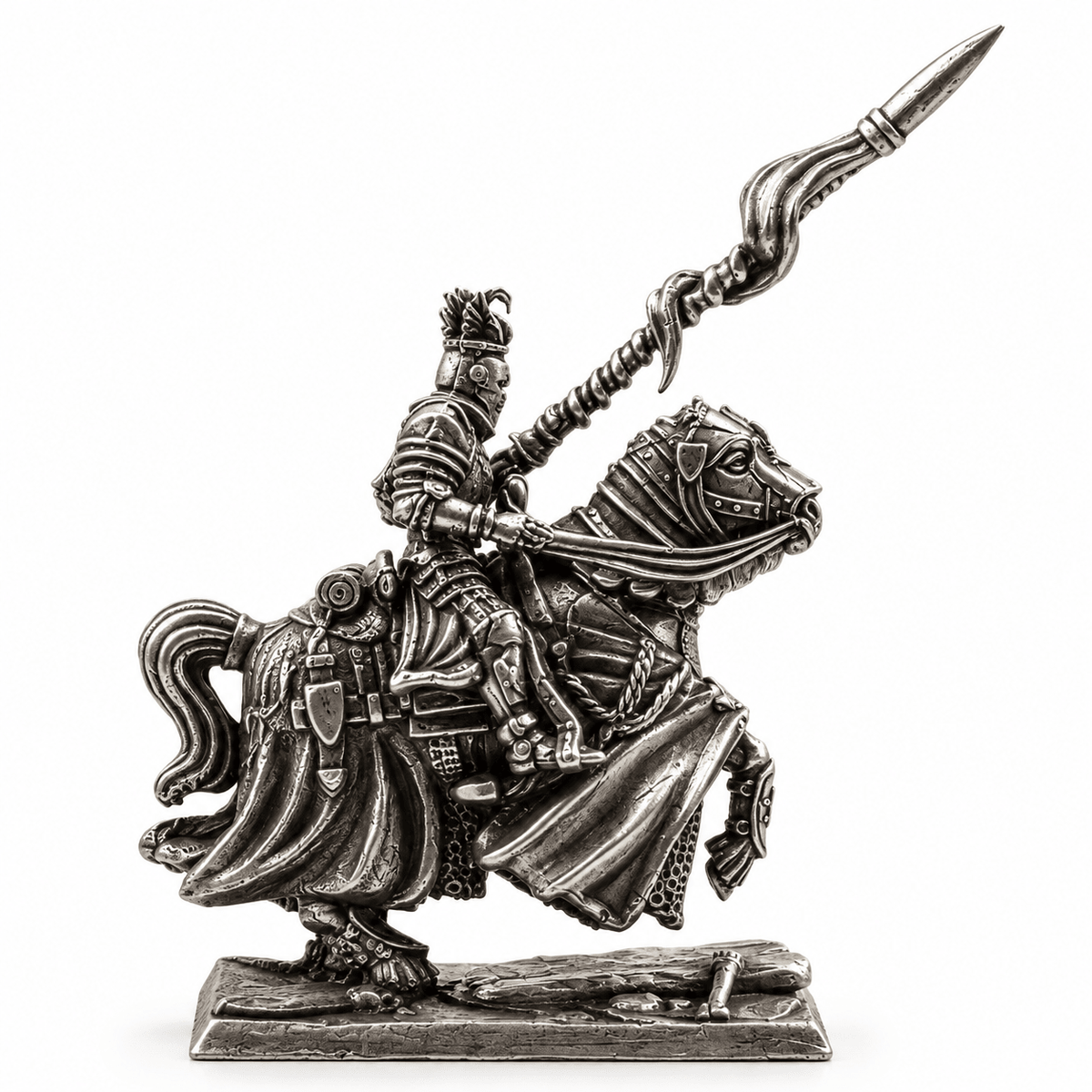 Mounted Knight with Pennant Lance – White Brass Miniature