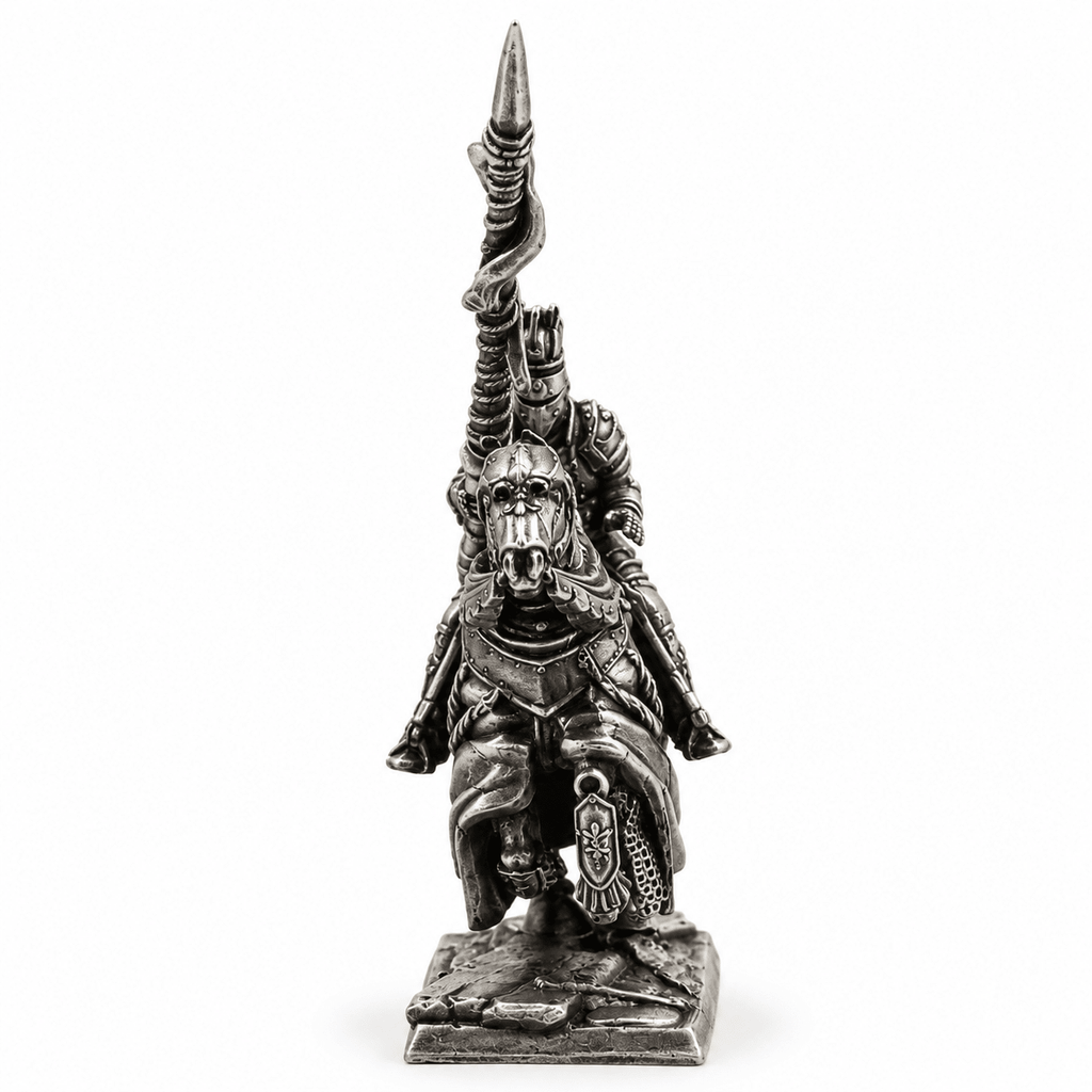 Mounted Knight with Pennant Lance – White Brass Miniature