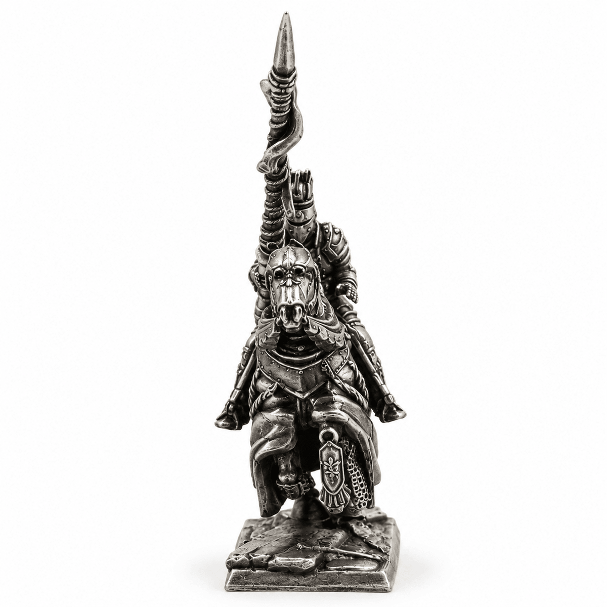 Mounted Knight with Pennant Lance – White Brass Miniature