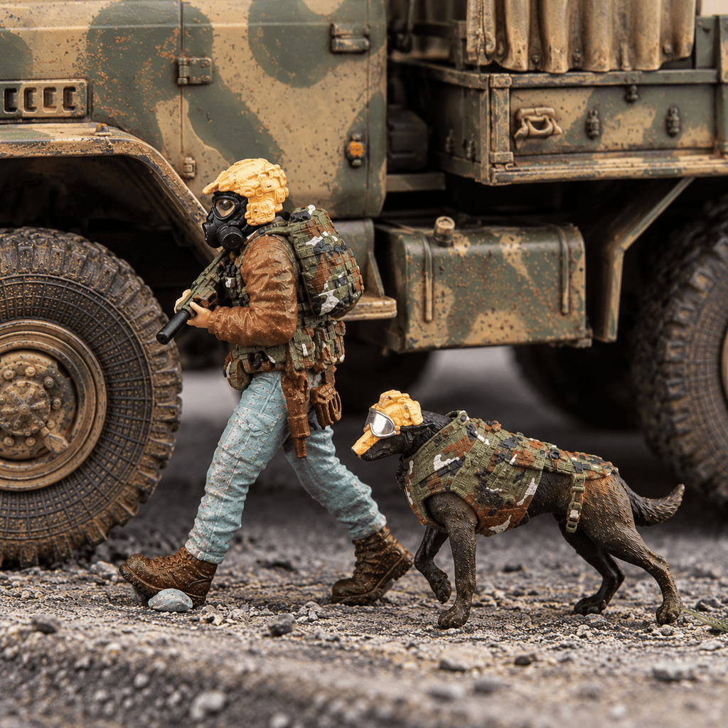 Quick Reaction Soldier with Dog – 1/72 Scale Painted Resin Miniature Set