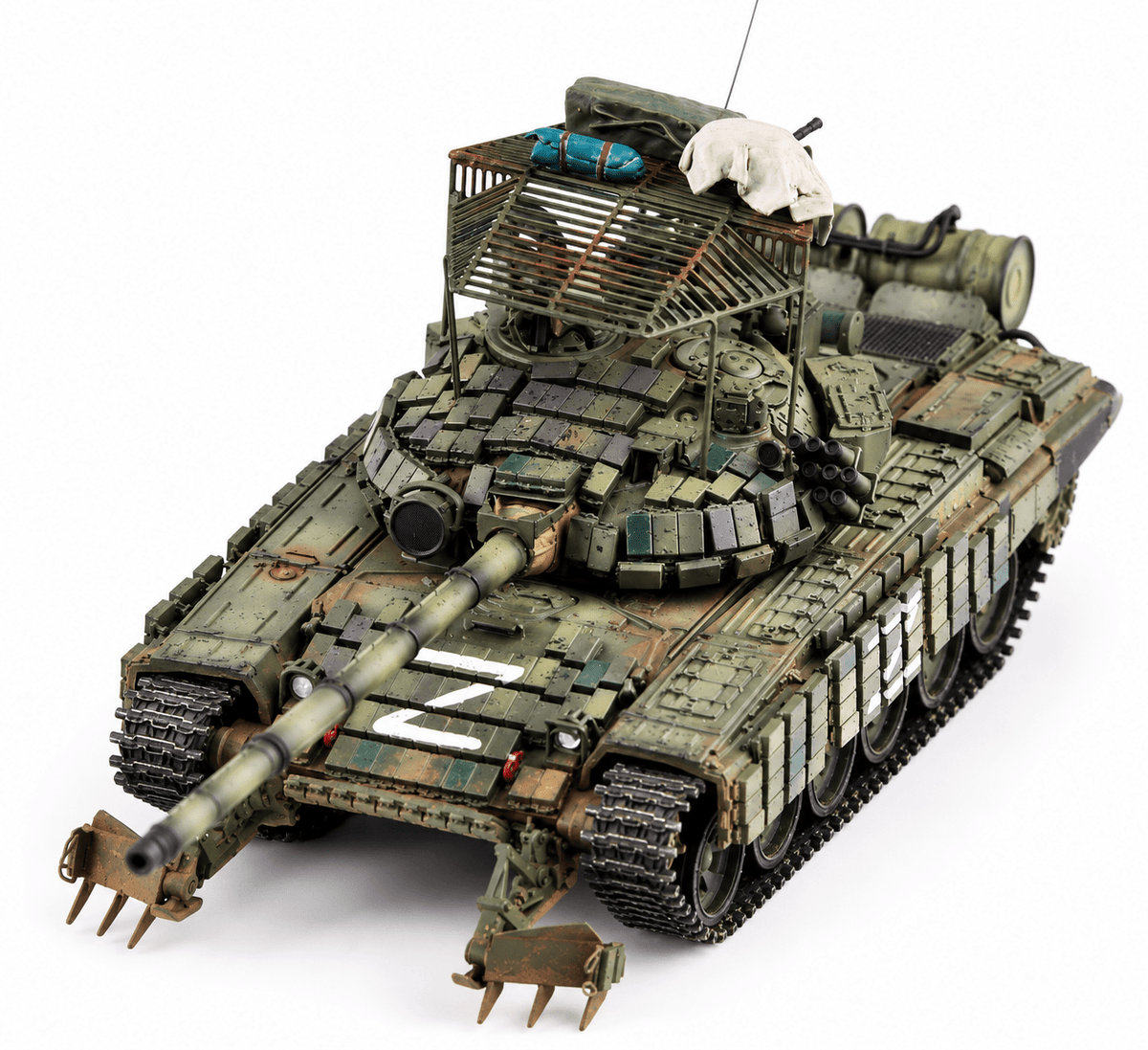 Russian T-72B1 Tank with Mine Plough – 1/72 Scale Finished Model