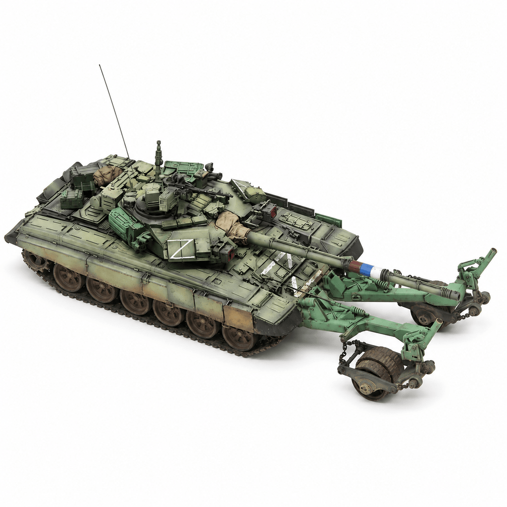Russian T-90A Tank with Mine Roller – 1/72 Scale Finished Model
