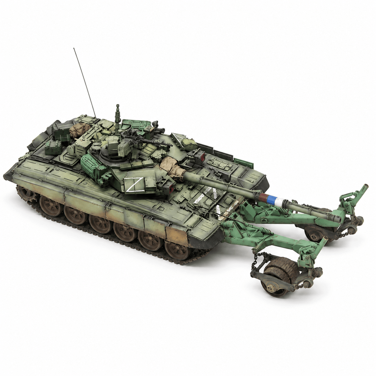 Russian T-90A Tank with Mine Roller – 1/72 Scale Finished Model