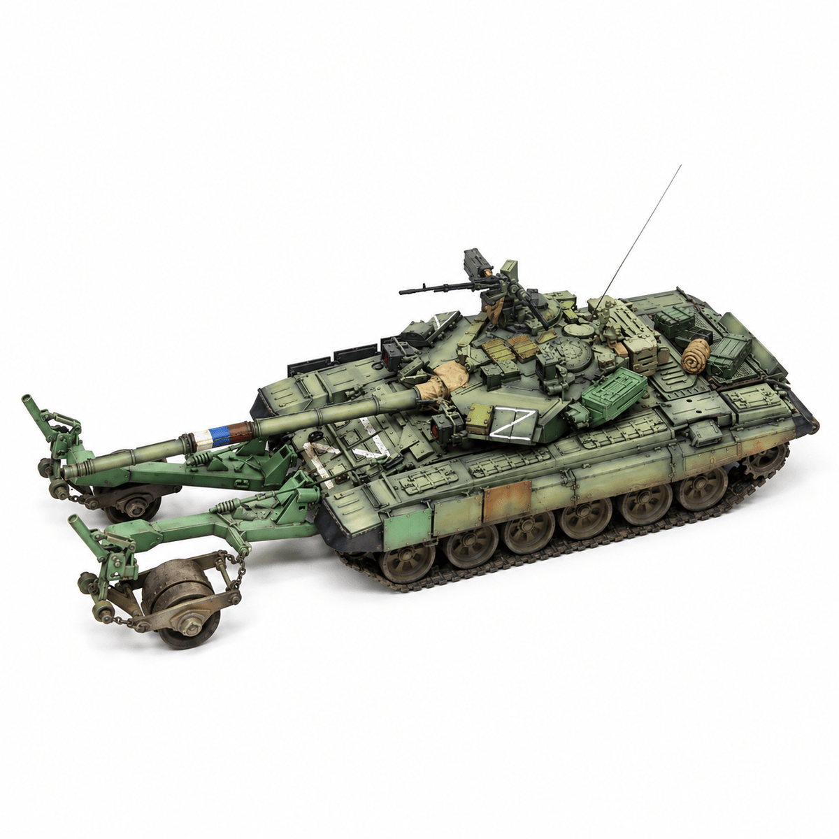 Russian T-90A Tank with Mine Roller – 1/72 Scale Finished Model