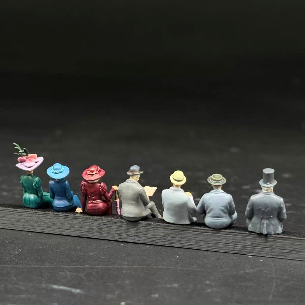 Seated Vintage Townspeople – 1/64 Scale Set of 7 Figures