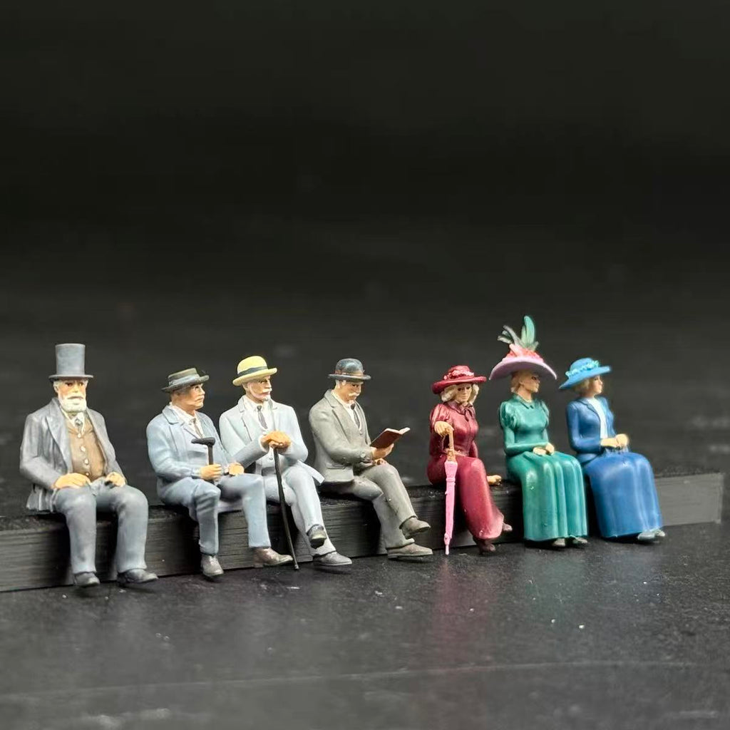 Seated Vintage Townspeople – 1/64 Scale Set of 7 Figures