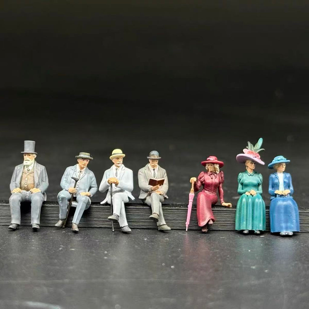 Seated Vintage Townspeople – 1/64 Scale Set of 7 Figures
