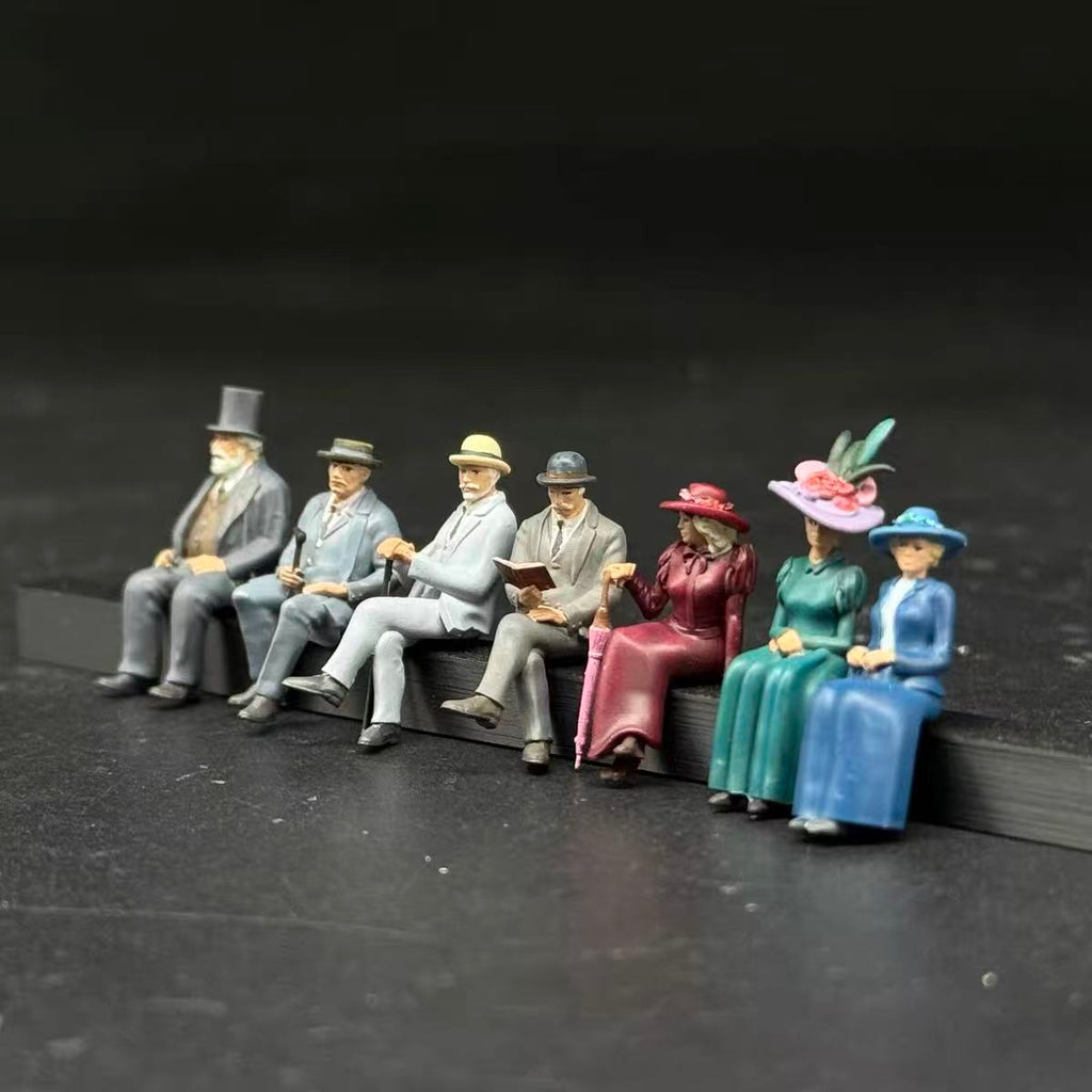 Seated Vintage Townspeople – 1/64 Scale Set of 7 Figures