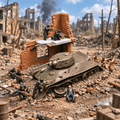 Urban Tank Battle Diorama – 11 Figures with Tank and Base