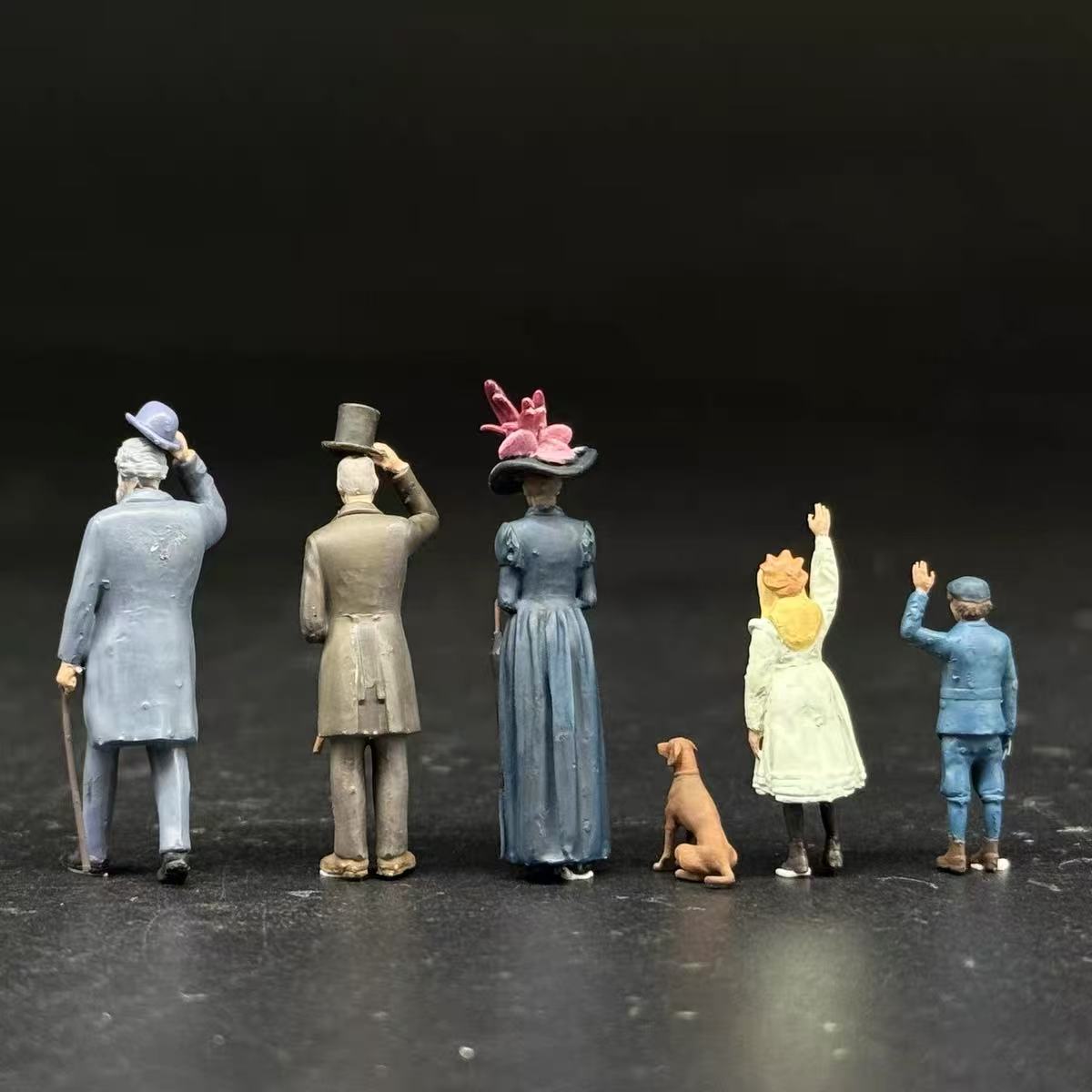 Vintage Townspeople – 5 Miniature Figures with Dog