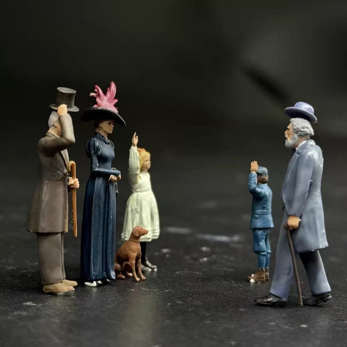 Vintage Townspeople – 5 Miniature Figures with Dog