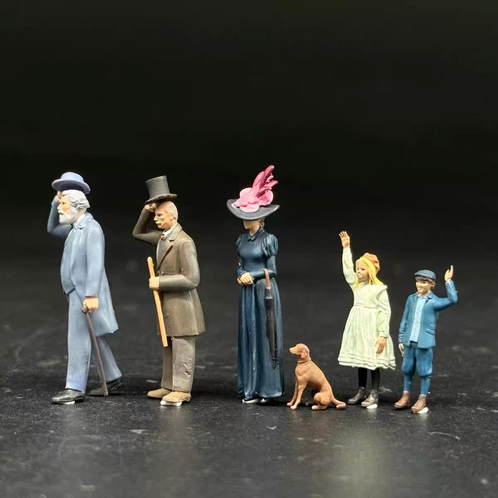 Vintage Townspeople – 5 Miniature Figures with Dog