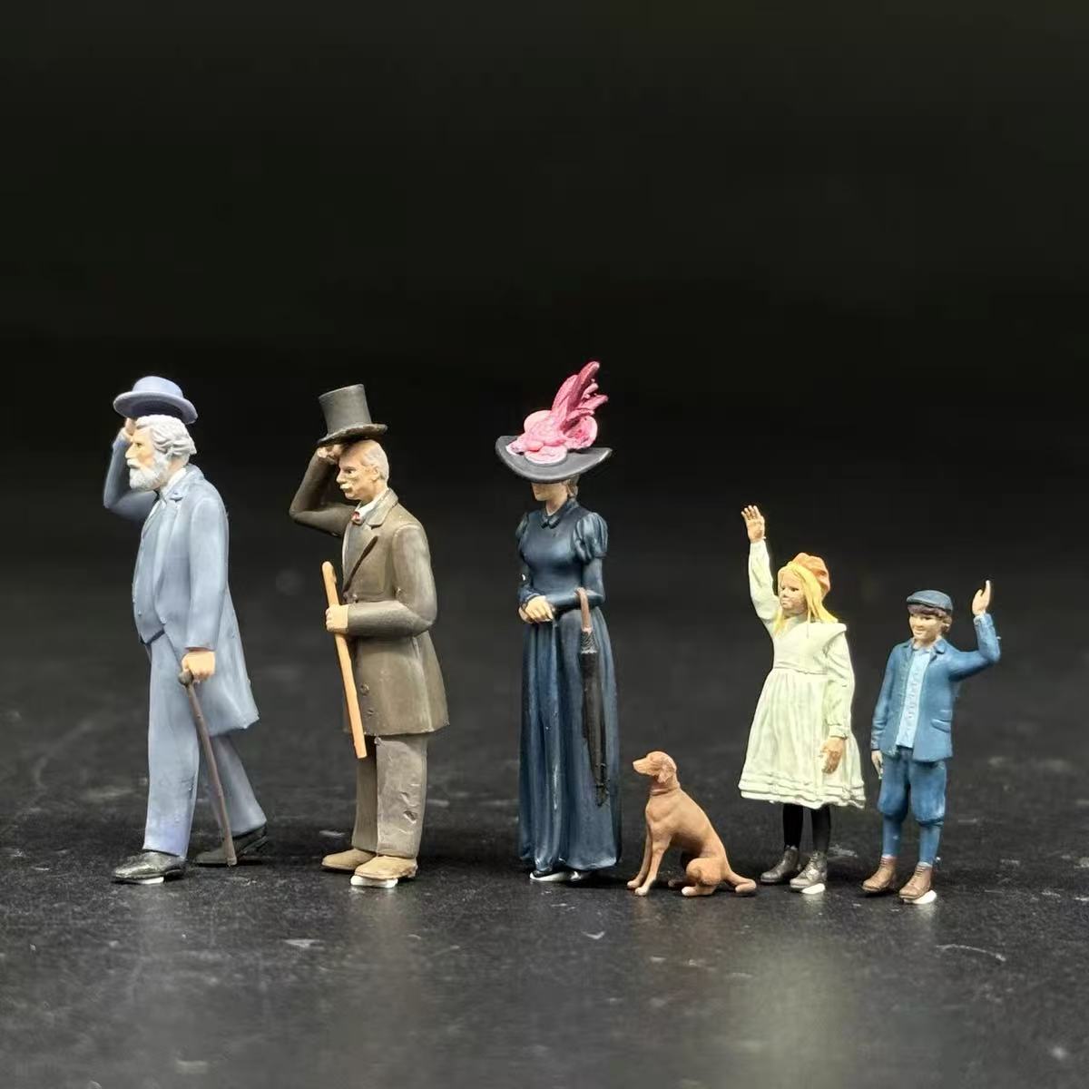 Vintage Townspeople – 5 Miniature Figures with Dog