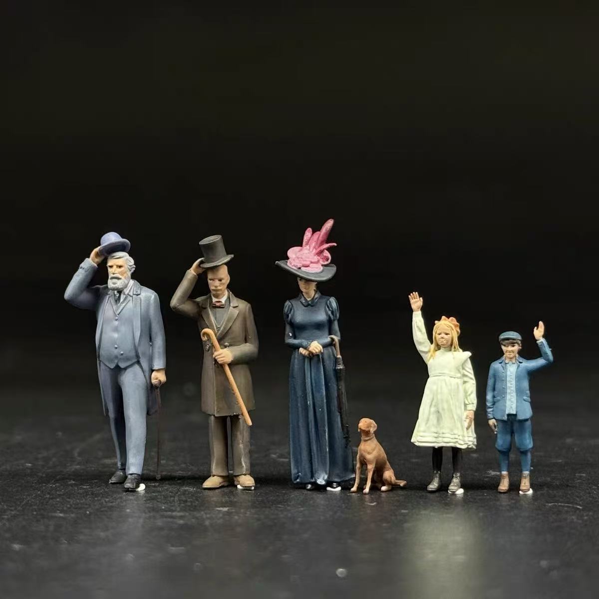 Vintage Townspeople – 5 Miniature Figures with Dog