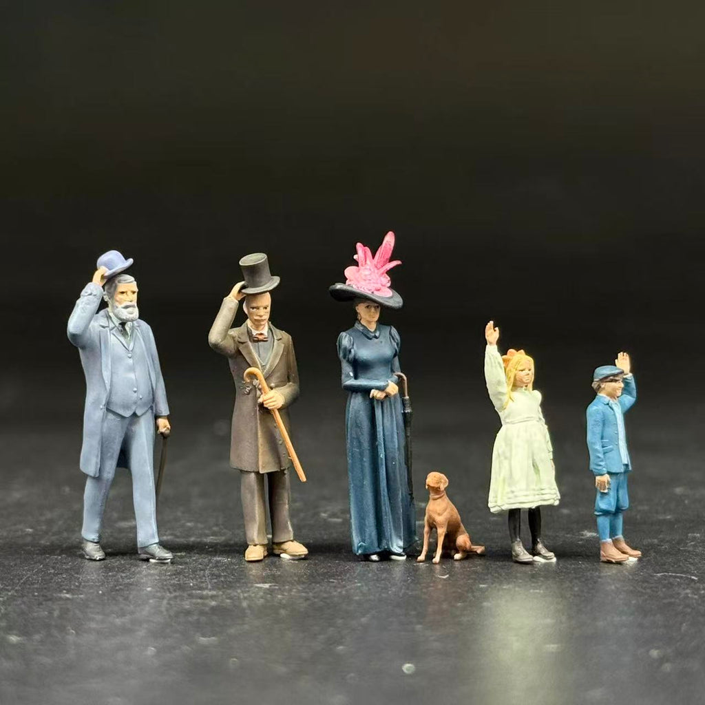Vintage Townspeople – 5 Miniature Figures with Dog