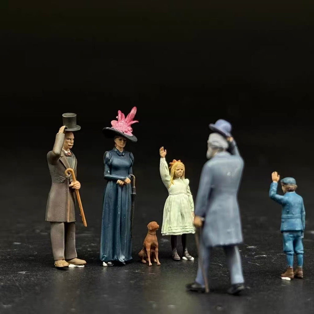 Vintage Townspeople – 5 Miniature Figures with Dog