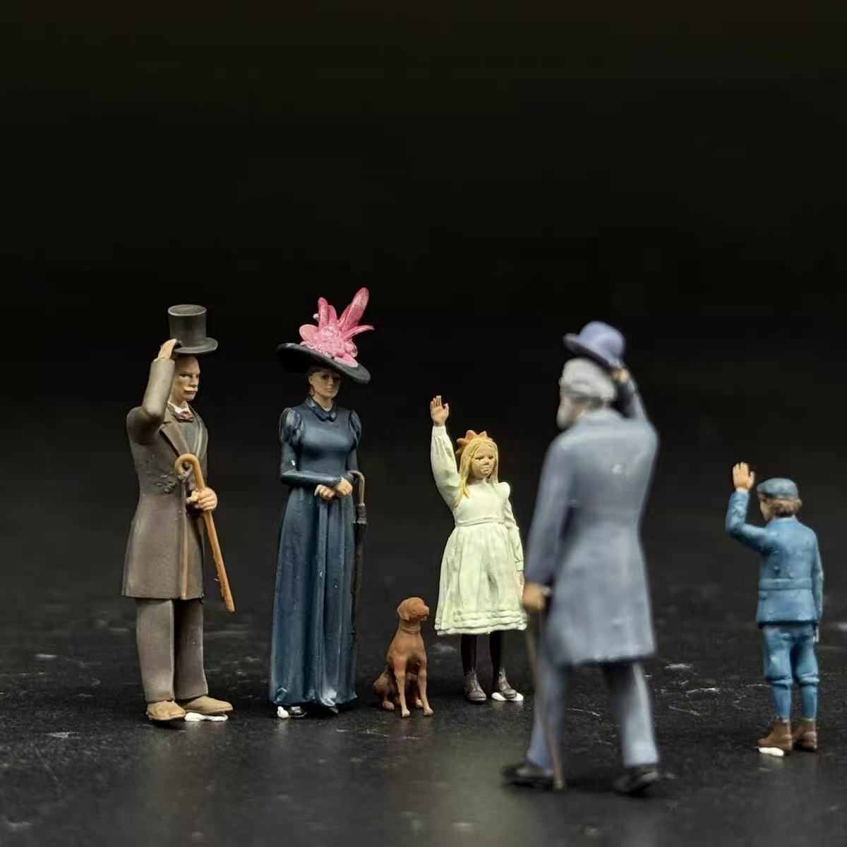 Vintage Townspeople – 5 Miniature Figures with Dog