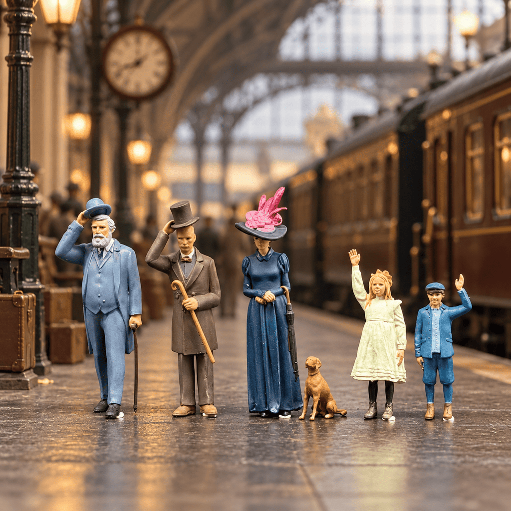 Vintage Townspeople – 5 Miniature Figures with Dog