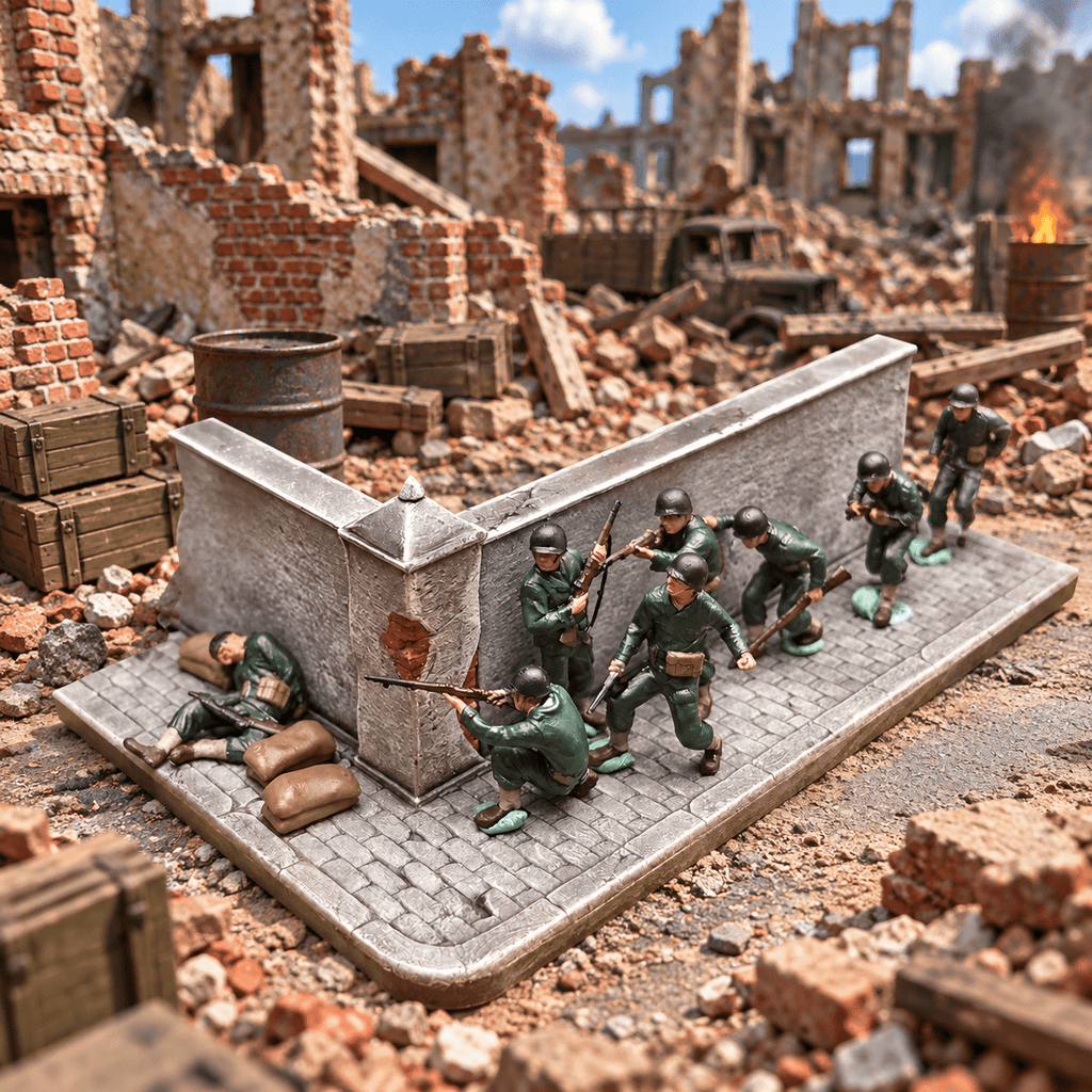 WWII Alley Battle Diorama – 1/72 Scale Set of 8 Figures with Base