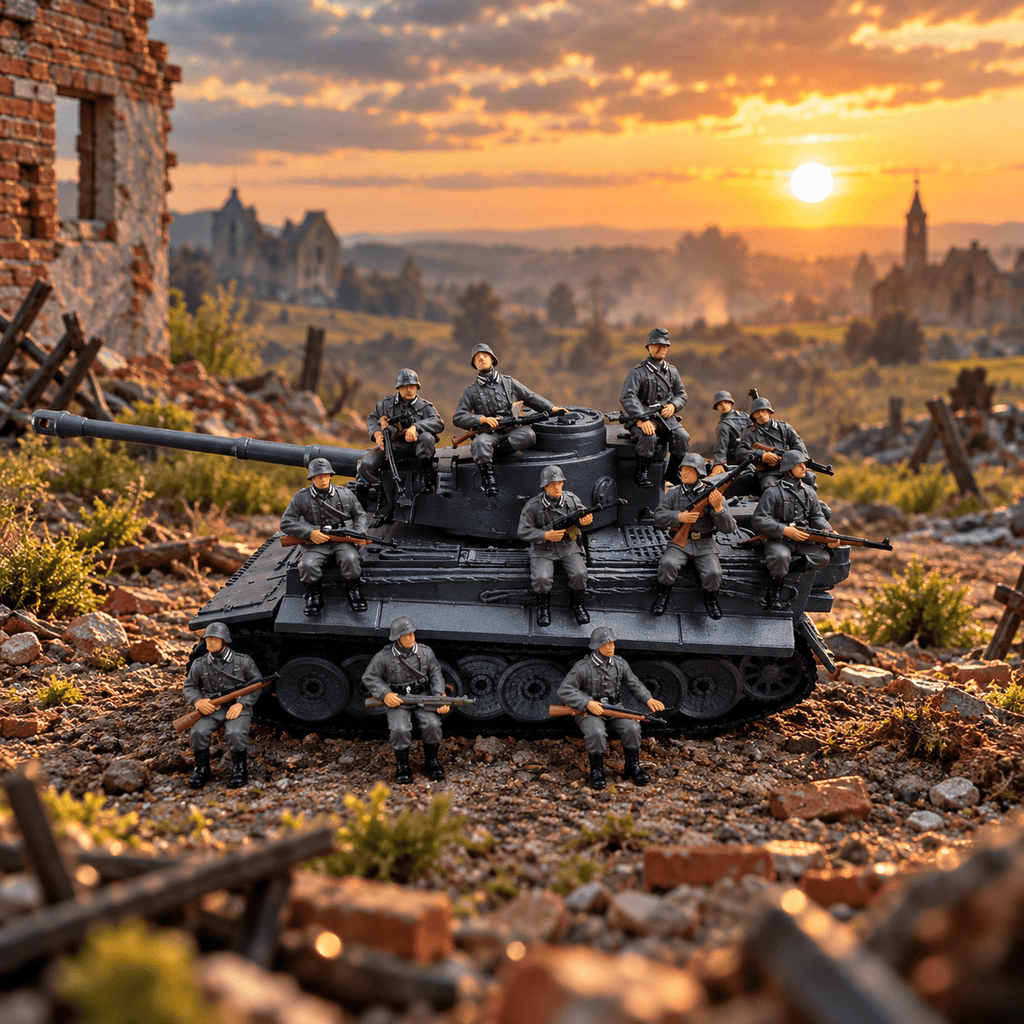 WWII German Soldiers with Tiger Tank – 1/72 Scale Set of 12 Figures